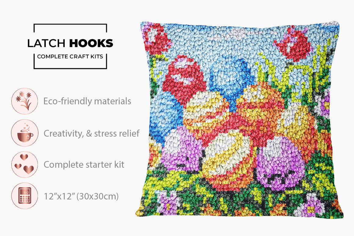 Whimsical Easter Egg Garden - Latch Hook Pillow Kit