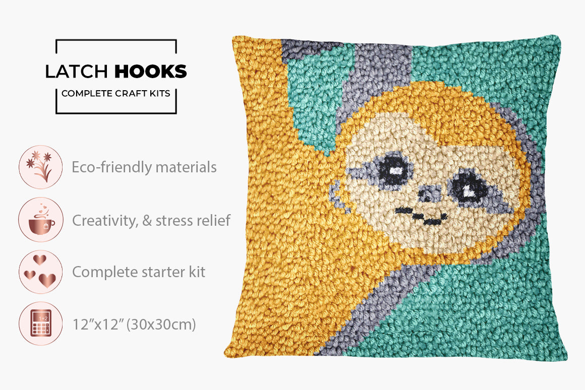 Charming Sloth Charm - Latch Hook Pillow Kit