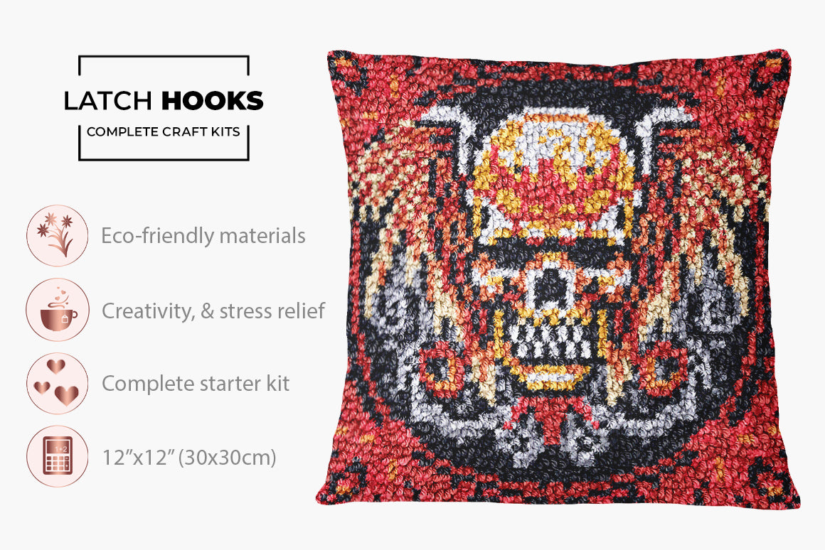 Vivid Skull Emblem - Latch Hook Pillow Kit