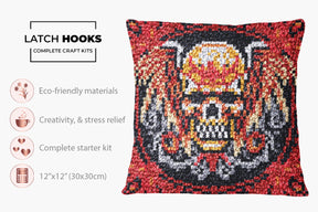 Vivid Skull Emblem - Latch Hook Pillow Kit