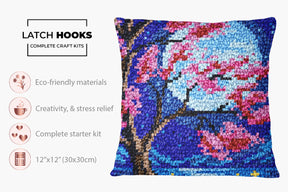 Moonlit Cherry Blossoms - Latch Hook Pillow Kit