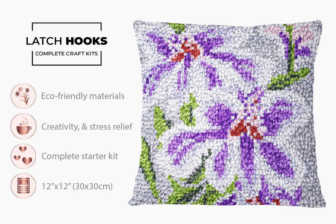 Delicate Floral Embroidery - Latch Hook Pillow Kit