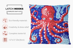 Vibrant Octopus in Ocean Waves - Latch Hook Pillow Kit