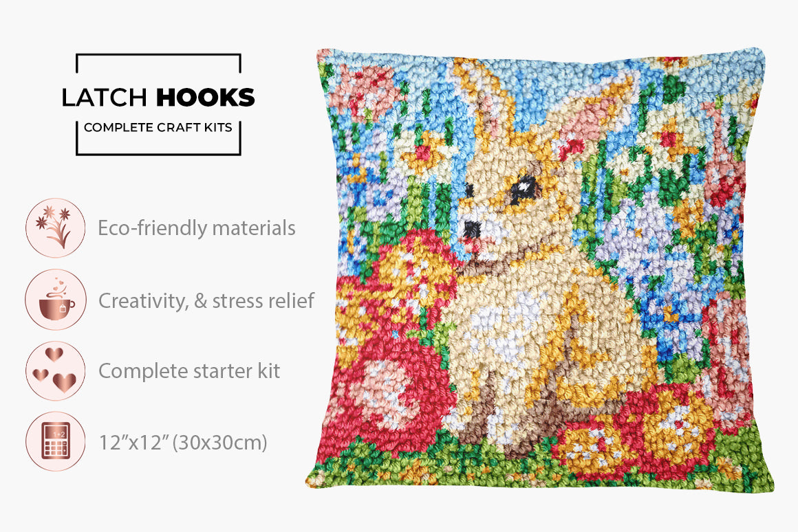 Charming Spring Bunny - Latch Hook Pillow Kit