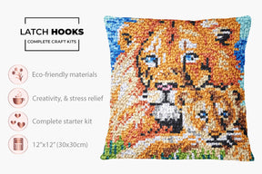 Majestic Lion Family - Latch Hook Pillow Kit