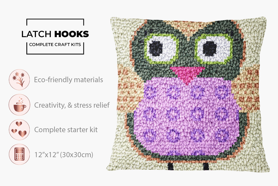 Whimsical Owl Art - Latch Hook Pillow Kit