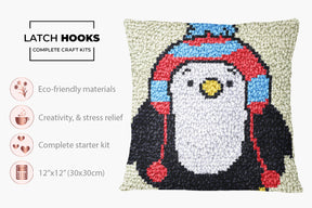 Cozy Penguin Delight - Latch Hook Pillow Kit