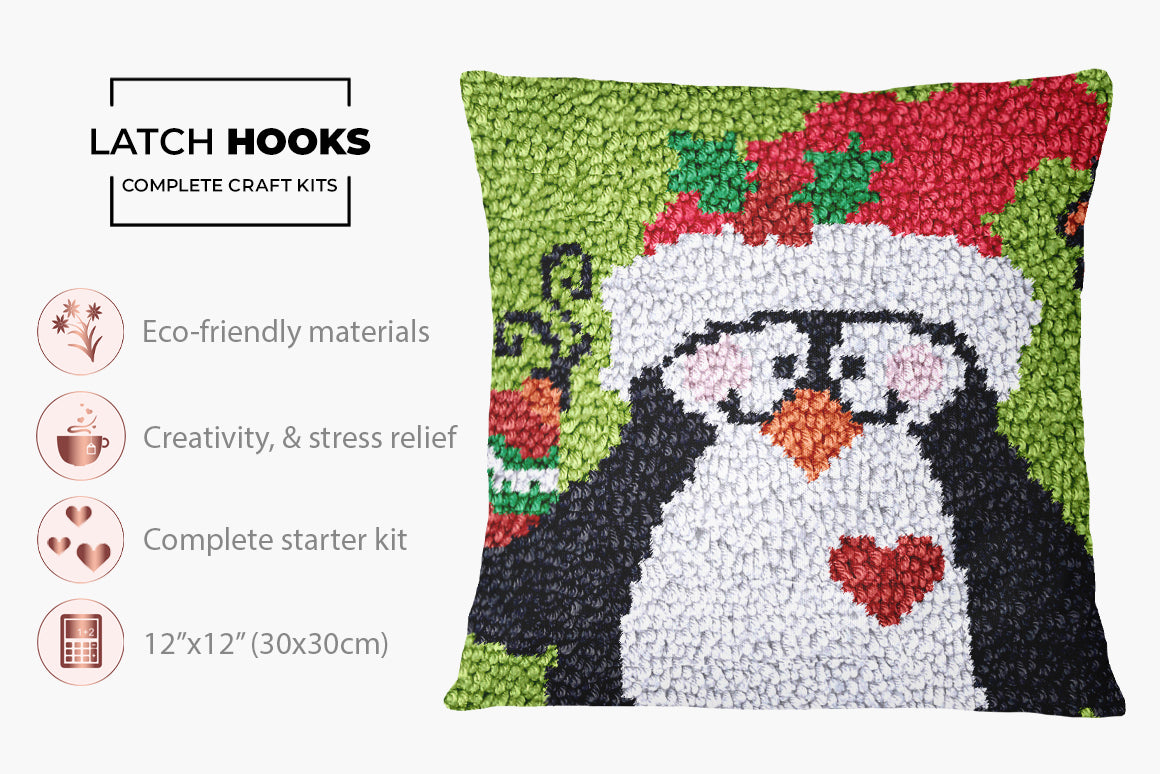 Festive Penguin Delight - Latch Hook Pillow Kit