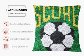 Score Big! Playful Soccer Art - Latch Hook Pillow Kit