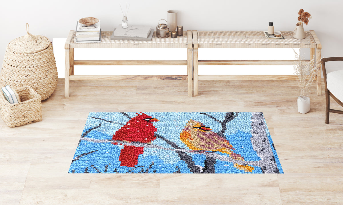 Winter Cardinals: A Vibrant Encounter - Latch Hook Rug Kit