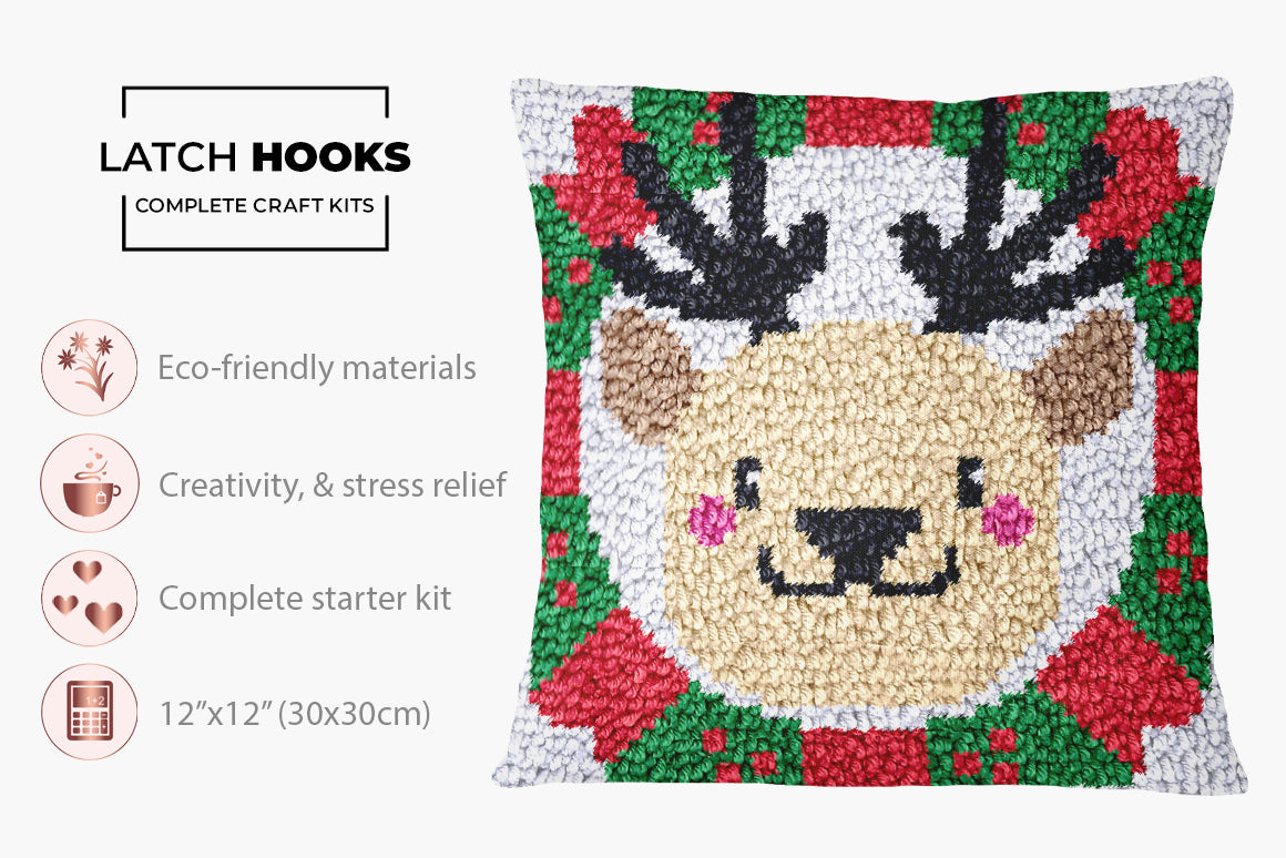 Joyful Holiday Reindeer - Latch Hook Pillow Kit