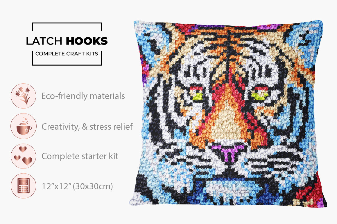 Majestic Tiger Portrait - Latch Hook Pillow Kit