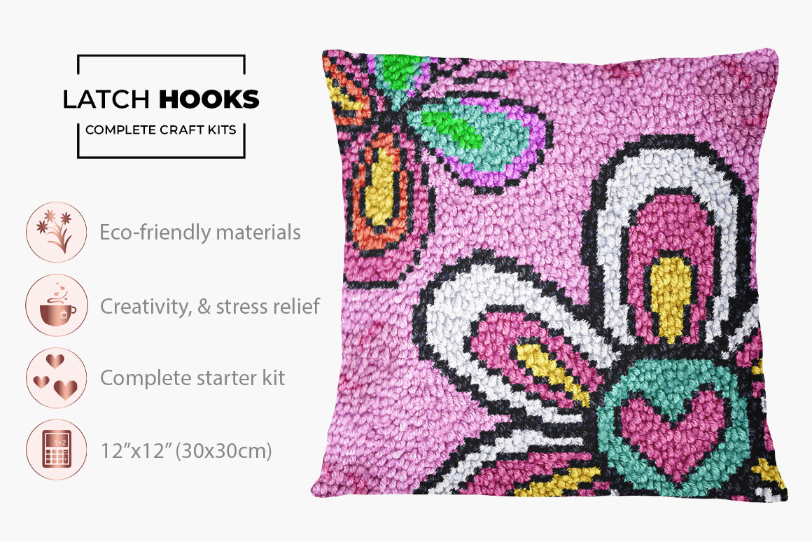 Whimsical Floral Dance - Latch Hook Pillow Kit