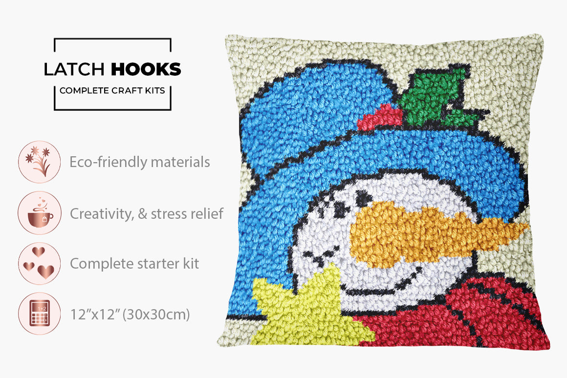 Cheerful Snowman Square - Latch Hook Pillow Kit