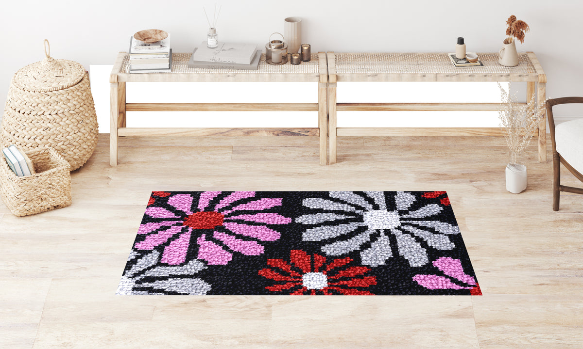 Floral Delight on Dark Canvas - Latch Hook Rug Kit