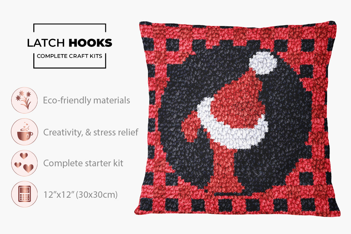 Festive Cheer: Santa Hat Design - Latch Hook Pillow Kit