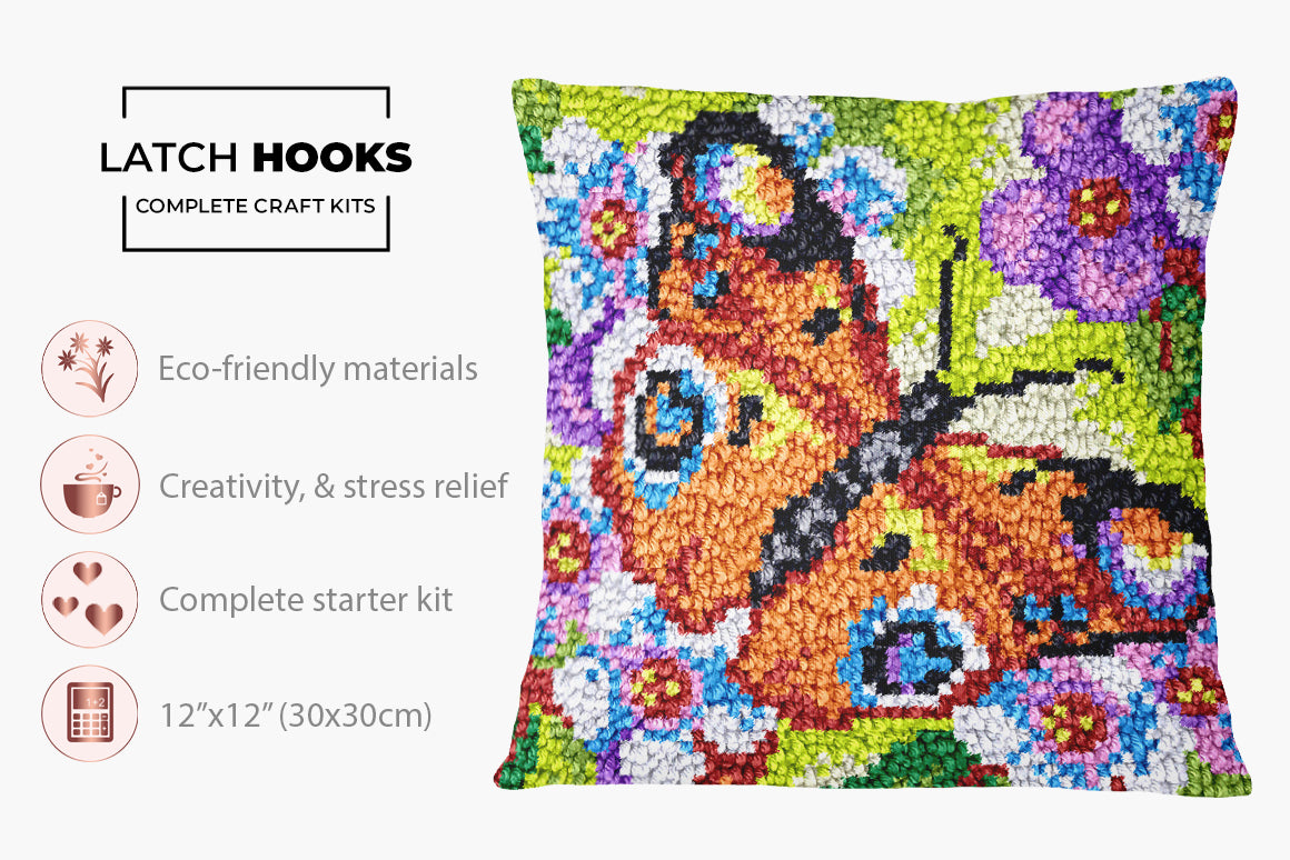 Whimsical Butterfly Blooms - Latch Hook Pillow Kit