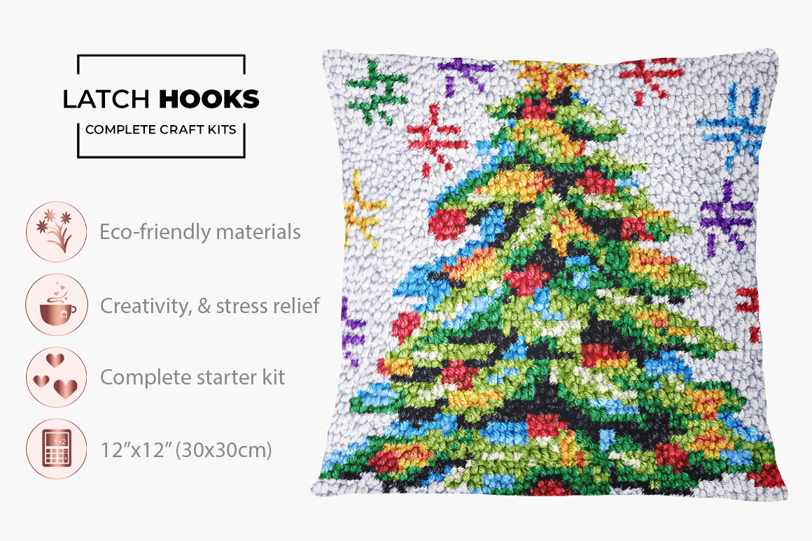 Whimsical Christmas Tree Art - Latch Hook Pillow Kit