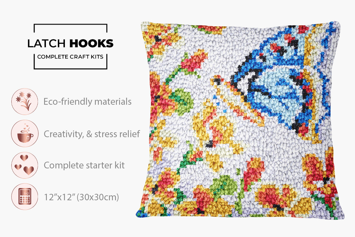 Whimsical Butterfly Blooms - Latch Hook Pillow Kit