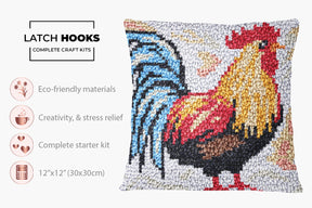 Majestic Rooster Embroidery - Latch Hook Pillow Kit