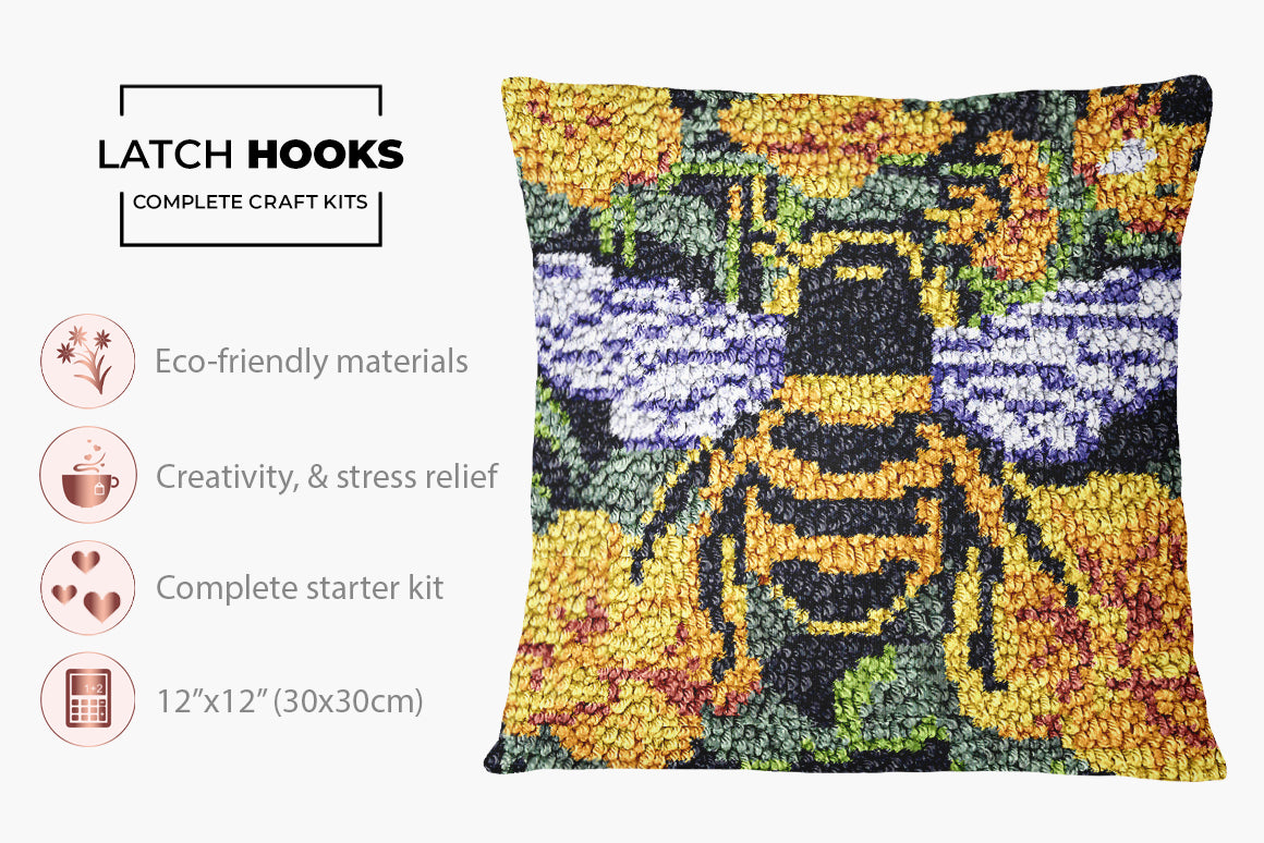 Buzzing Beauty: A Floral Delight - Latch Hook Pillow Kit