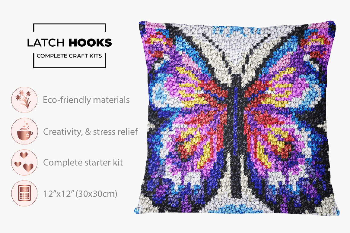 Vivid Butterfly Mosaic - Latch Hook Pillow Kit