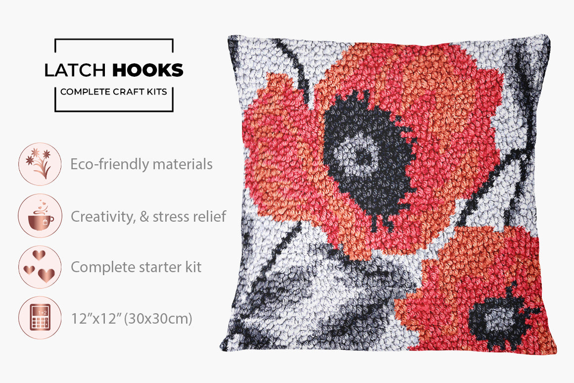 Vibrant Poppy Radiance - Latch Hook Pillow Kit