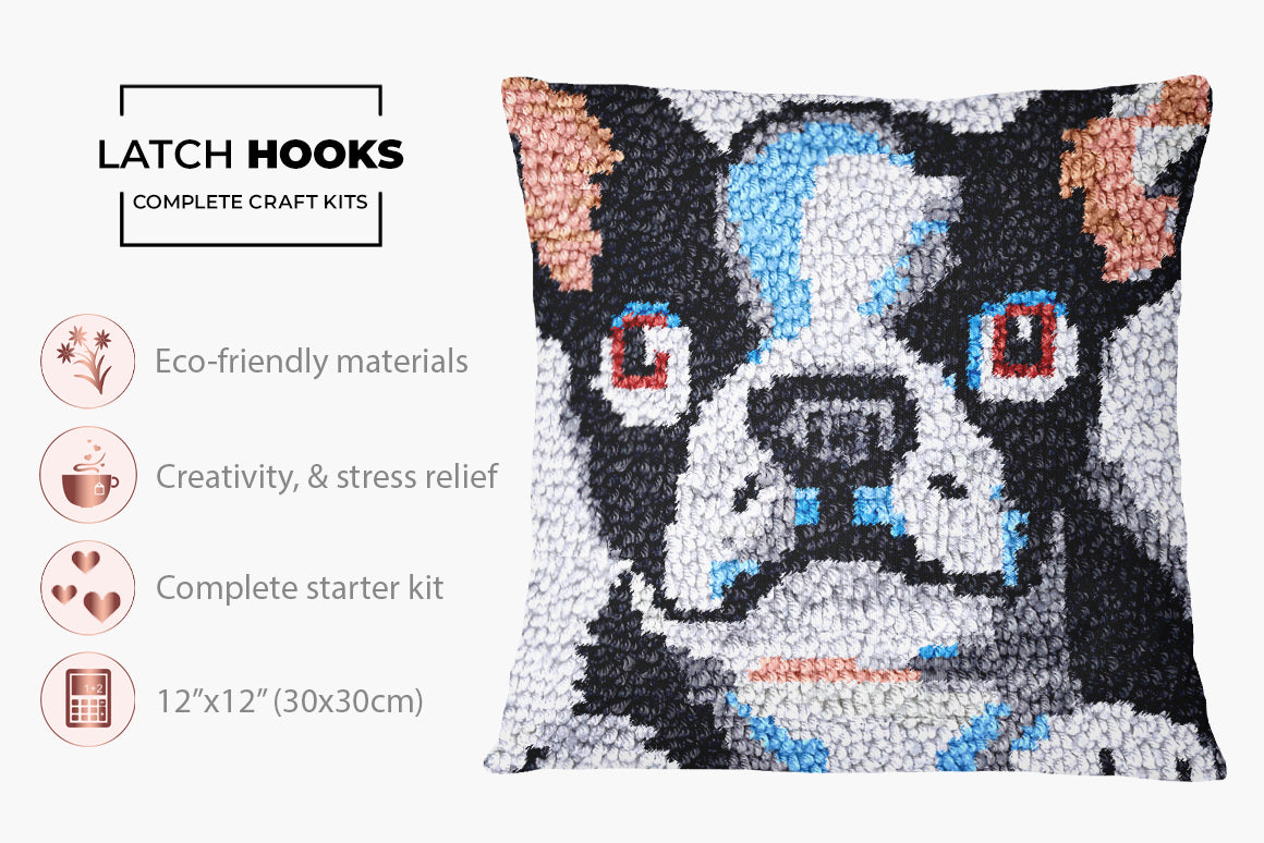 Adorable Boston Terrier - Latch Hook Pillow Kit