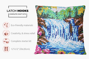 Tranquil Waterfall Scene - Latch Hook Pillow Kit