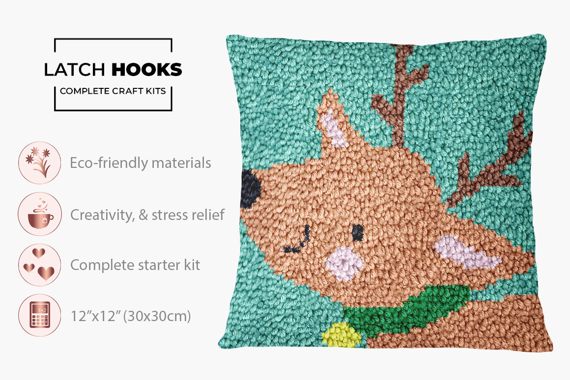 Cheerful Holiday Reindeer - Latch Hook Pillow Kit