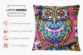 Vibrant Owl Delight - Latch Hook Pillow Kit