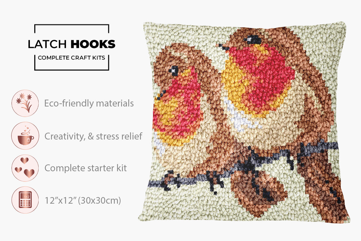 Charming Companions: Birds on a Branch - Latch Hook Pillow Kit