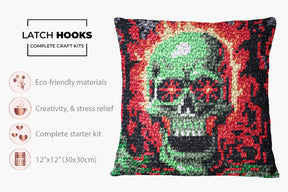 Eerie Elegance: The Green Skull - Latch Hook Pillow Kit