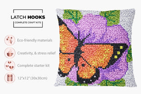 Vibrant Butterfly Blossom - Latch Hook Pillow Kit