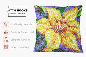 Vibrant Yellow Lily Patch - Latch Hook Pillow Kit