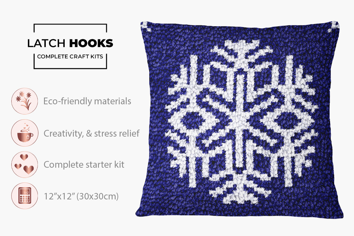 Winter Wonderland Snowflake Design - Latch Hook Pillow Kit