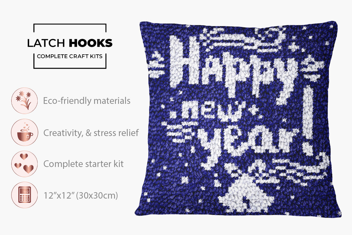 Woolly Joy: Happy New Year! - Latch Hook Pillow Kit