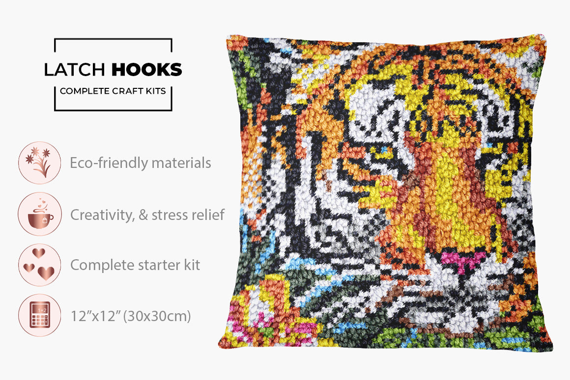 Majestic Tiger Portrait - Latch Hook Pillow Kit