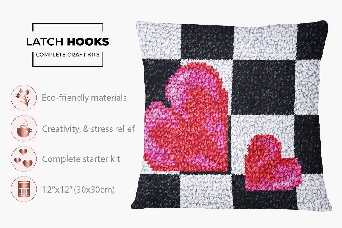 Heartfelt Checkerboard Love - Latch Hook Pillow Kit