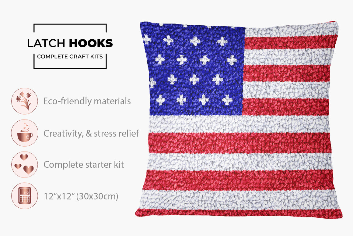 Stars and Stripes Embrace - Latch Hook Pillow Kit