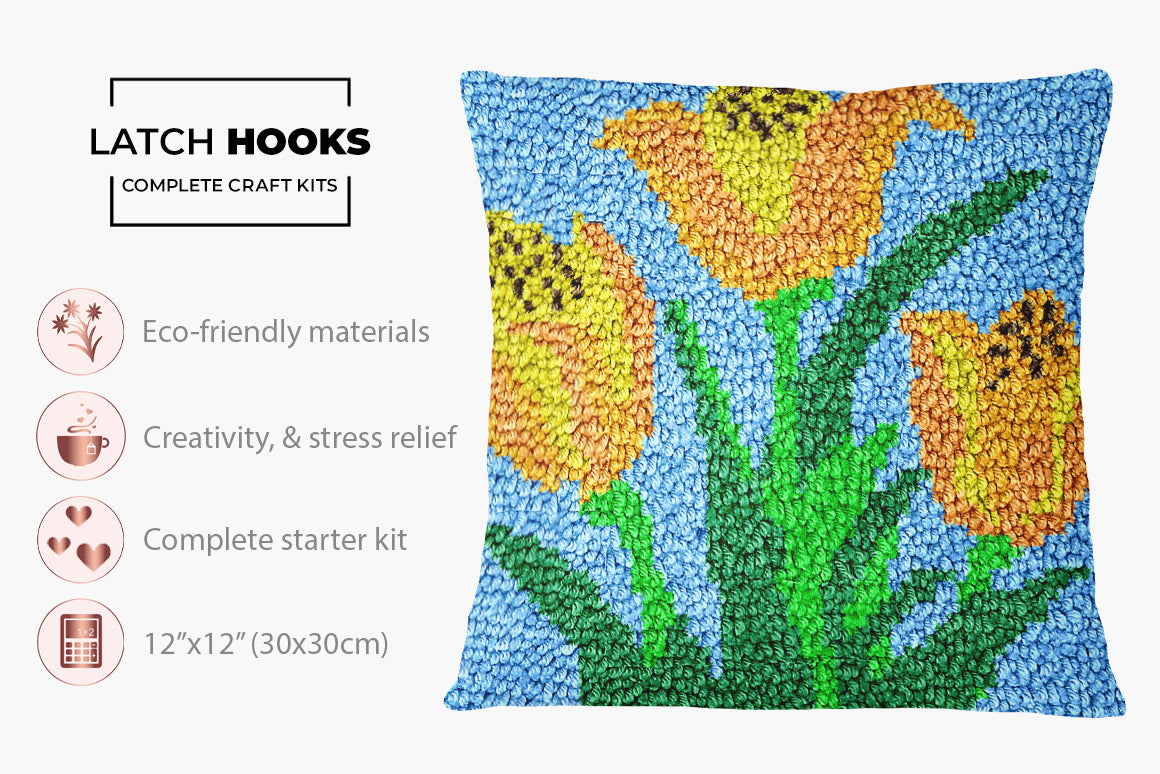 Vibrant Tulip Garden - Latch Hook Pillow Kit