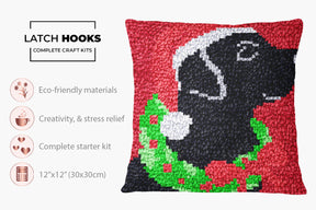 Festive Pup Portrait - Latch Hook Pillow Kit