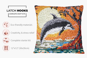 Dancing Dolphin at Sunset - Latch Hook Pillow Kit