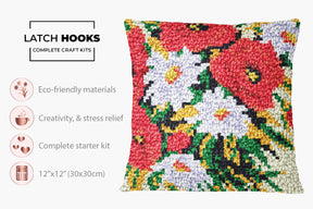 Vibrant Floral Tapestry - Latch Hook Pillow Kit