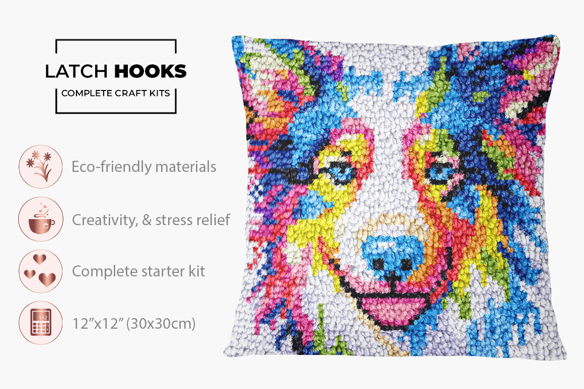 Colorful Canine Portrait - Latch Hook Pillow Kit