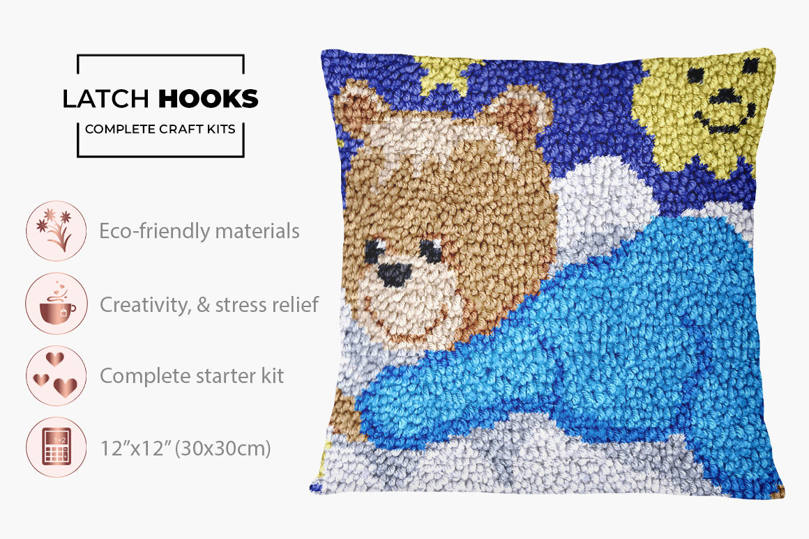 Dreamy Bear: A Cozy Night - Latch Hook Pillow Kit