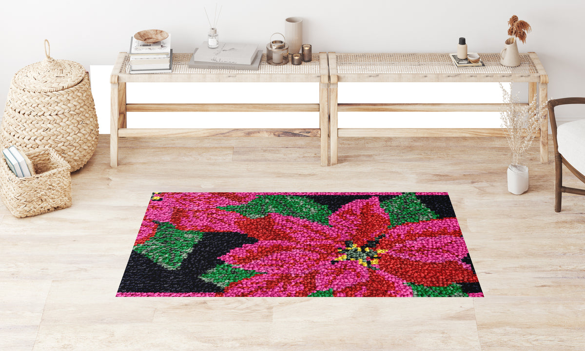 Vibrant Poinsettia Art - Latch Hook Rug Kit