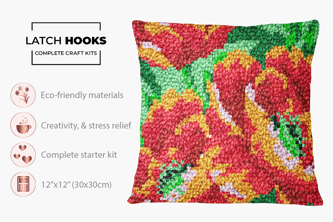 Vibrant Floral Tapestry - Latch Hook Pillow Kit