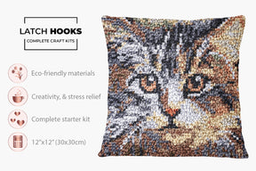 Majestic Feline Portrait - Latch Hook Pillow Kit