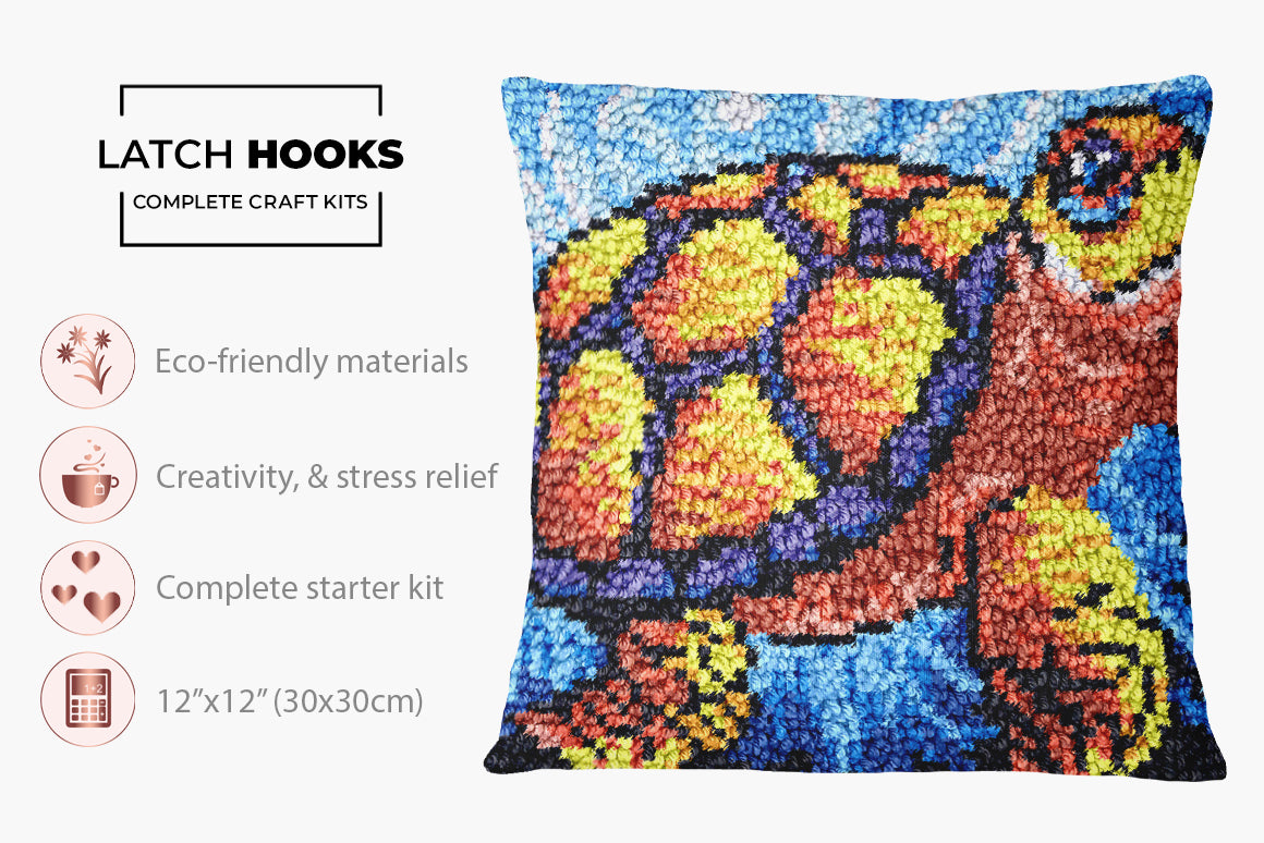 Colorful Aquatic Turtle - Latch Hook Pillow Kit